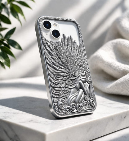 Premium 3D Angel Wing Designer Mobile Case | Shockproof Luxury Back Cover for iPhone | Matte Black Artistic Phone Case