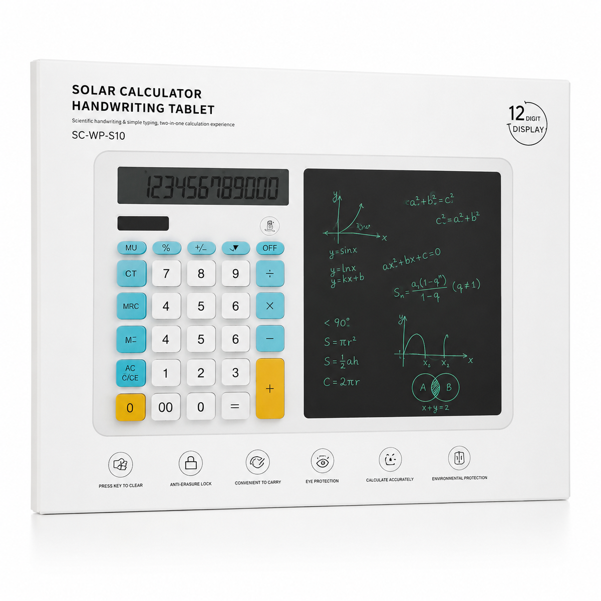 12-Digit Solar Calculator with Handwriting LCD Writing Tablet | 2-in-1 Calculator & Writing Pad for Students